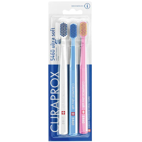 Curaprox - 5460 Ultra Soft - Zahnbürste - 3er Pack - Weiß - Blau - Rosa