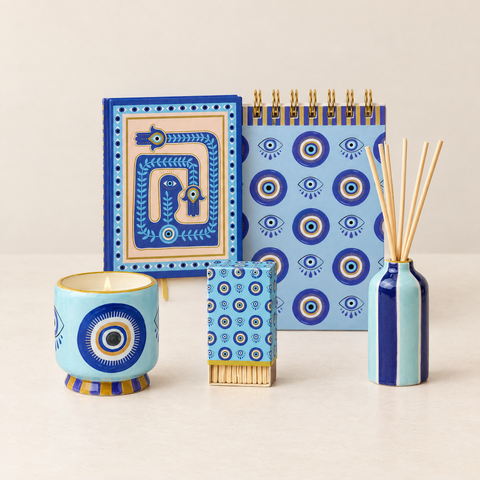Paddywax Adopo Duft-Quintett Eye – 5-teiliges Geschenkset: Duftkerze, Diffuser, Matches, Journal & Notizblock