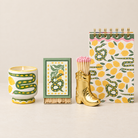 Paddywax Adopo Ritual-Quartett Snake – 4-teiliges Geschenkset: Duftkerze, Matches, Cowboy Boot & Notizblock