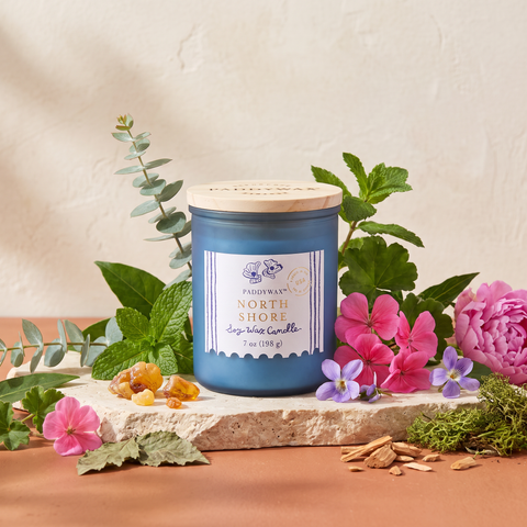 Paddywax North Shore - Duftkerze - 198g mit Duftzutaten: Ozon, Eukalyptus, Minze, Blattgrün, Geranie, Pfingstrose, Veilchen, Amber, Patchouli, Moos und Sandelholz