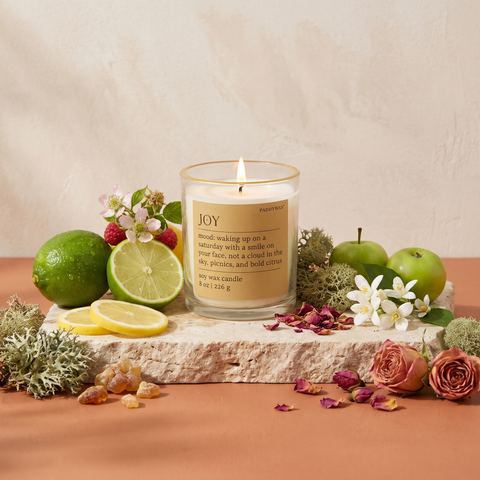 Paddywax MOOD - Joy - Misted Lime - Duftkerze - 226g mit Duftzutaten: Himbeerblüten, Zitrone, Limette, grüner Apfel, Jasmin, Rose, Moschus, Eichenmoos und Amber