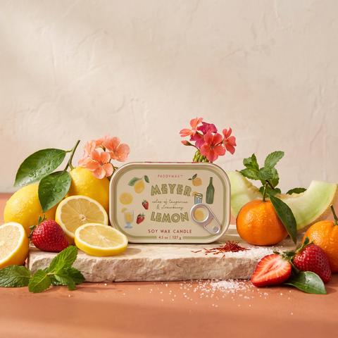 Paddywax Bistro - Meyer Lemon - Tin Duftkerze - 127g mit Duftzutaten: Zitronenblätter, Mandarine, Erdbeere, Wasserminze, Honigmelone, Zucker, Geranie und Safran