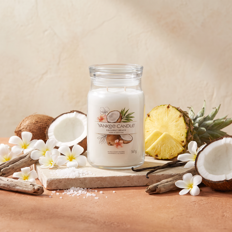 Yankee Candle Coconut Beach - Signature 2 Docht Duftkerze - 567g mit Duftzutaten: Meeresluft, Ananas, Kokosnuss, Lei-Blüte, Tahiti-Vanille und Moschus