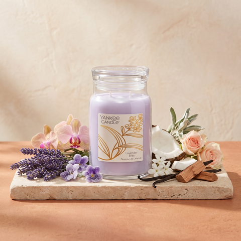 Yankee Candle Lavender Bliss - Signature 2 Docht Duftkerze - 567g mit Duftzutaten: Orchidee, gezuckerte Veilchen, weißer Salbei, Lavendel, Jasmin, Rose, Kokosnuss, Vanille und Zedernholz